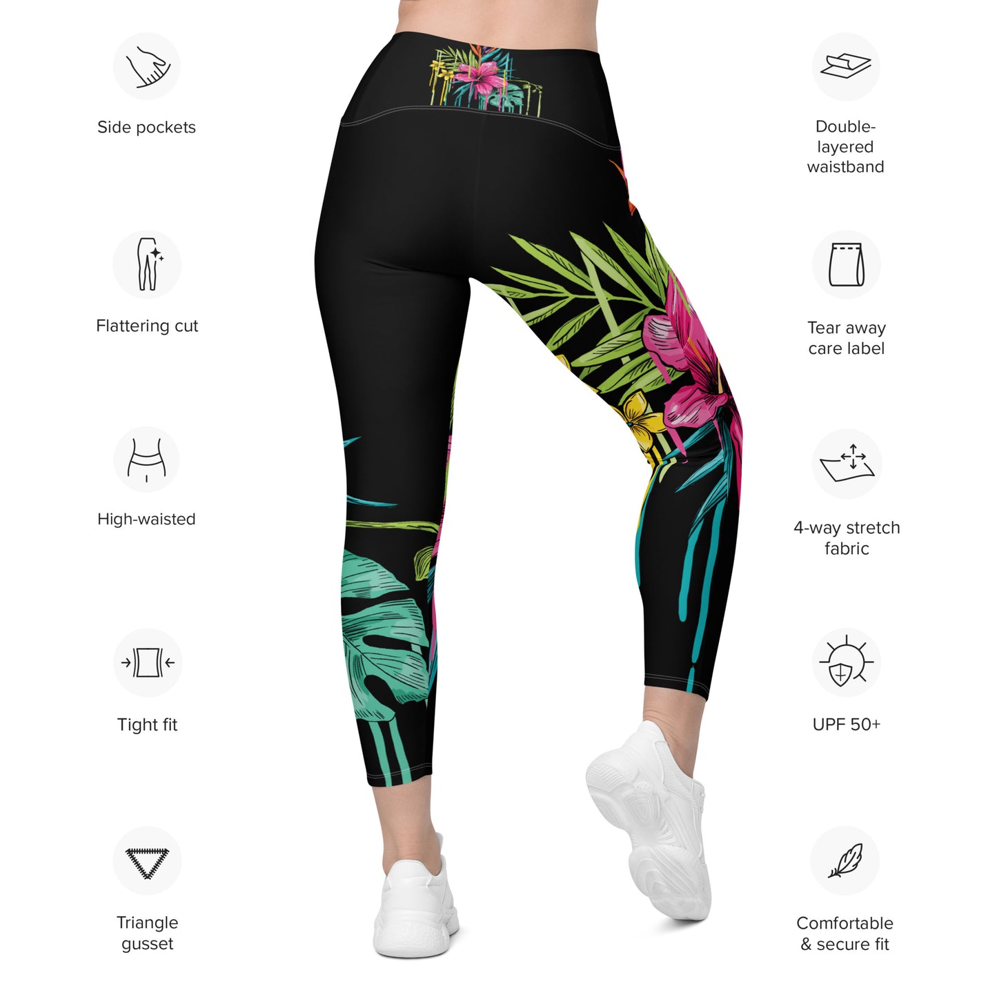 Flowers Cry Legging with Pockets - Black
