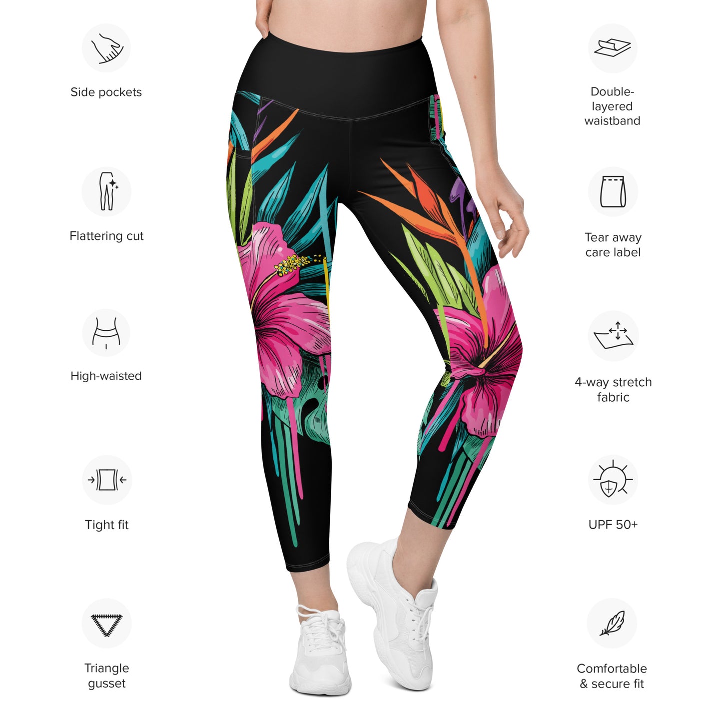 Flowers Cry Legging with Pockets - Black