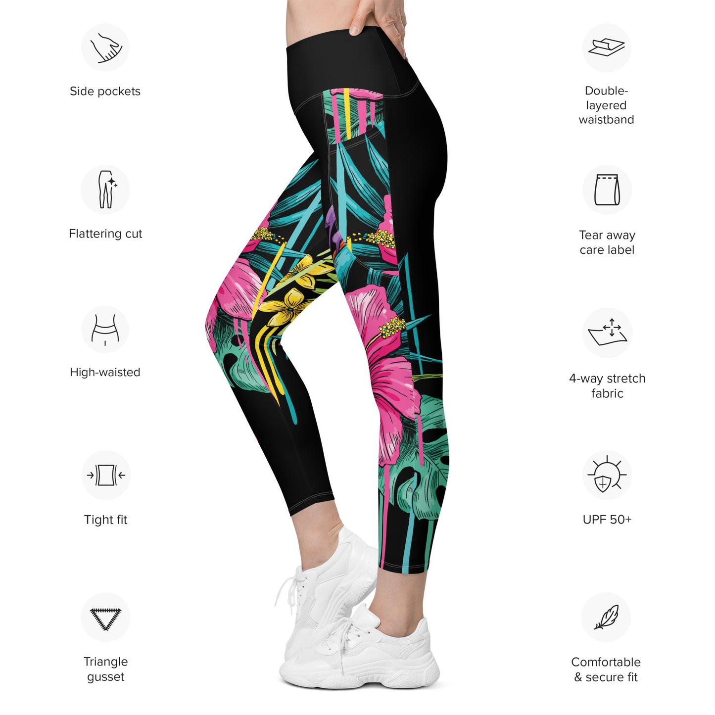 Flowers Cry Legging with Pockets - Black