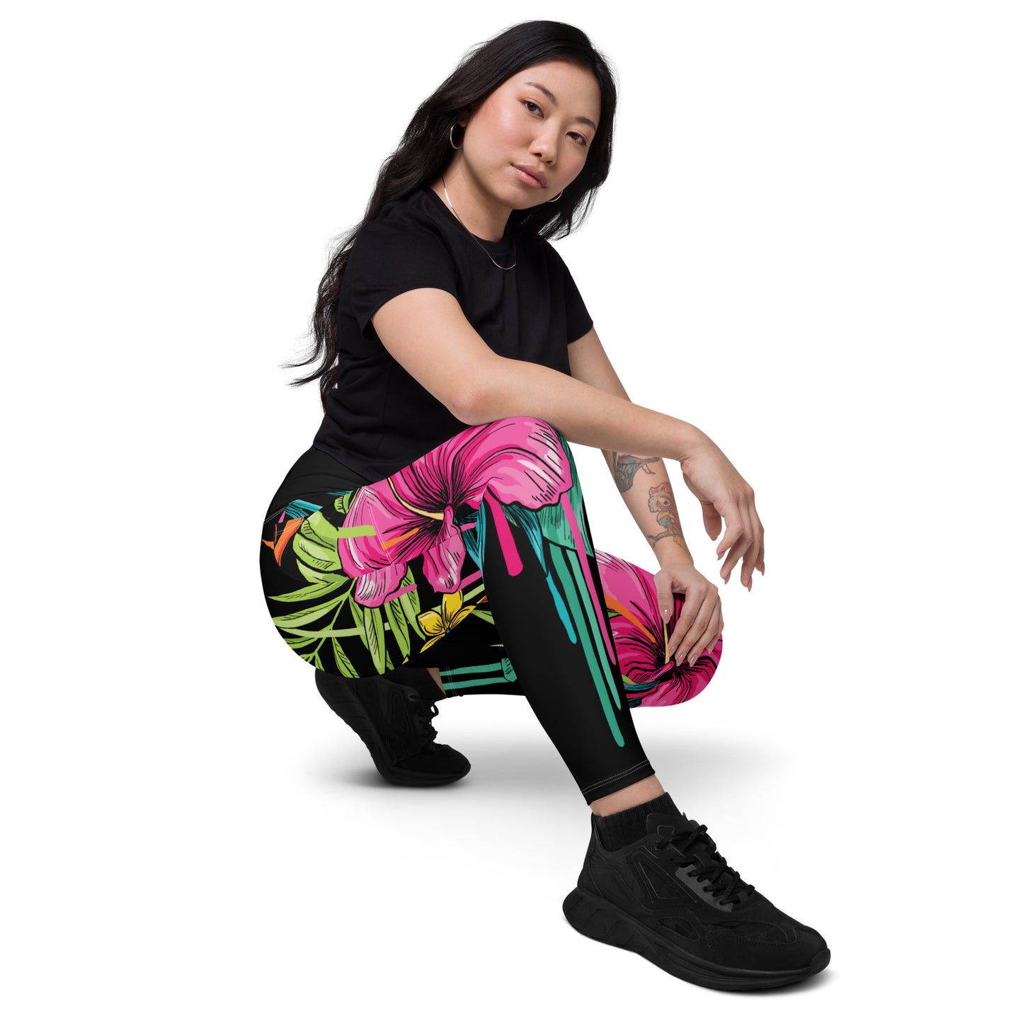 Flowers Cry Legging with Pockets - Black